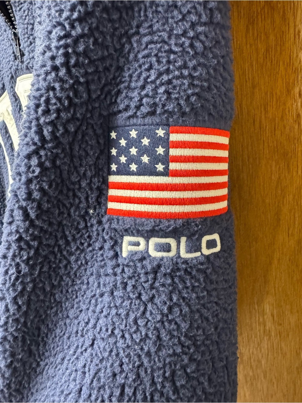 Polo Ralph Lauren Relaxed Fit Flag Fleece Pullover 1/4 Zip USA Blue Large Unisex - Picture 9 of 16